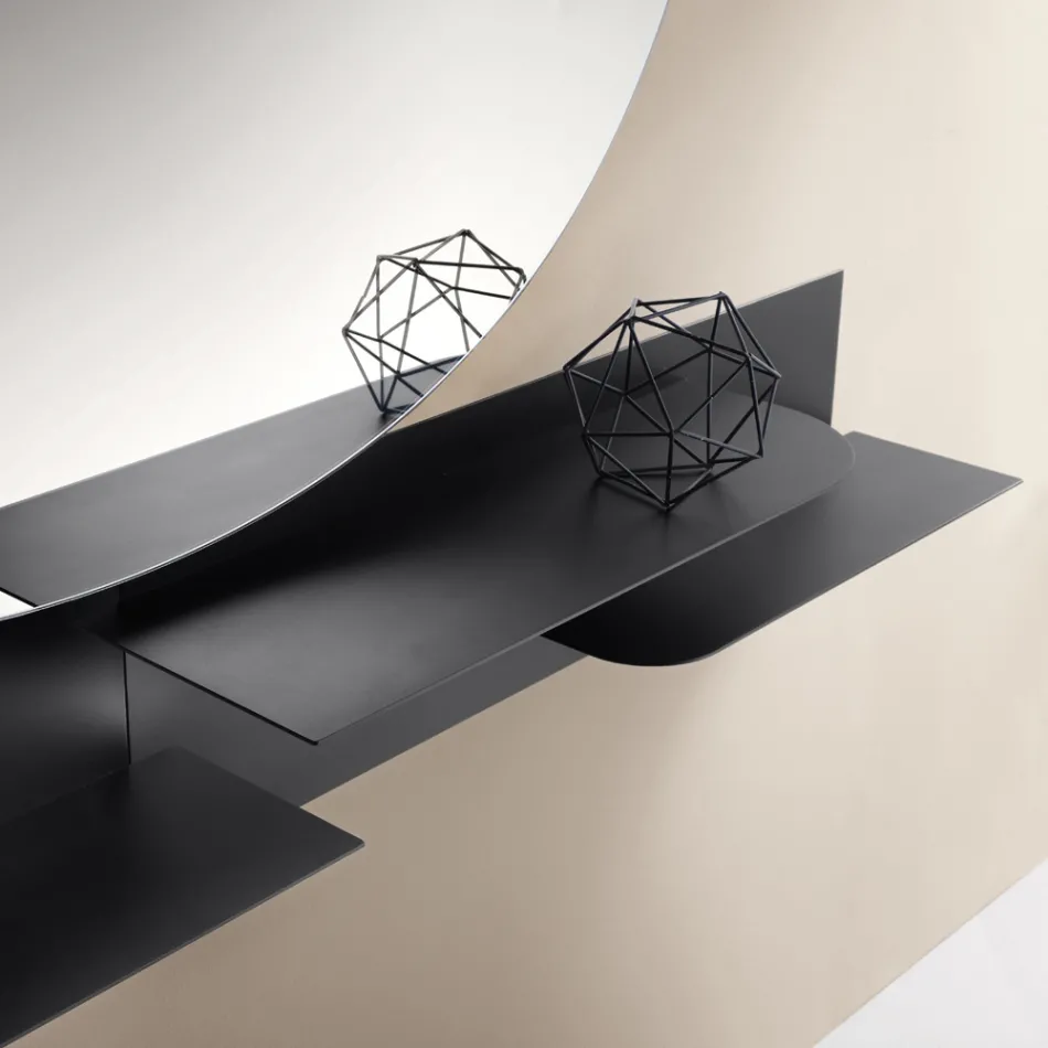 Raft metalic cu design modern și două rafturi orizontale - Miro Viadurini