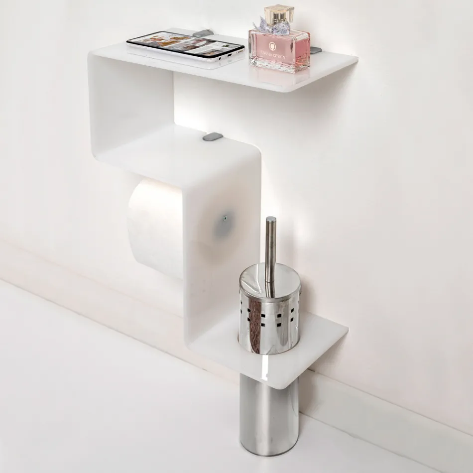 Raft de baie cu suport pentru role și suport pentru perie de toaletă Made in Italy - Scrooge Viadurini