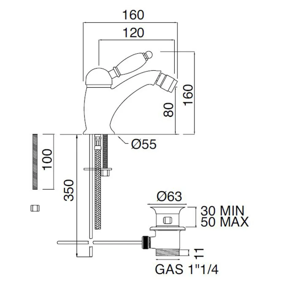 Baterie pentru bideu în stil clasic din alamă lucrată manual cu pârghie - Noriana Viadurini