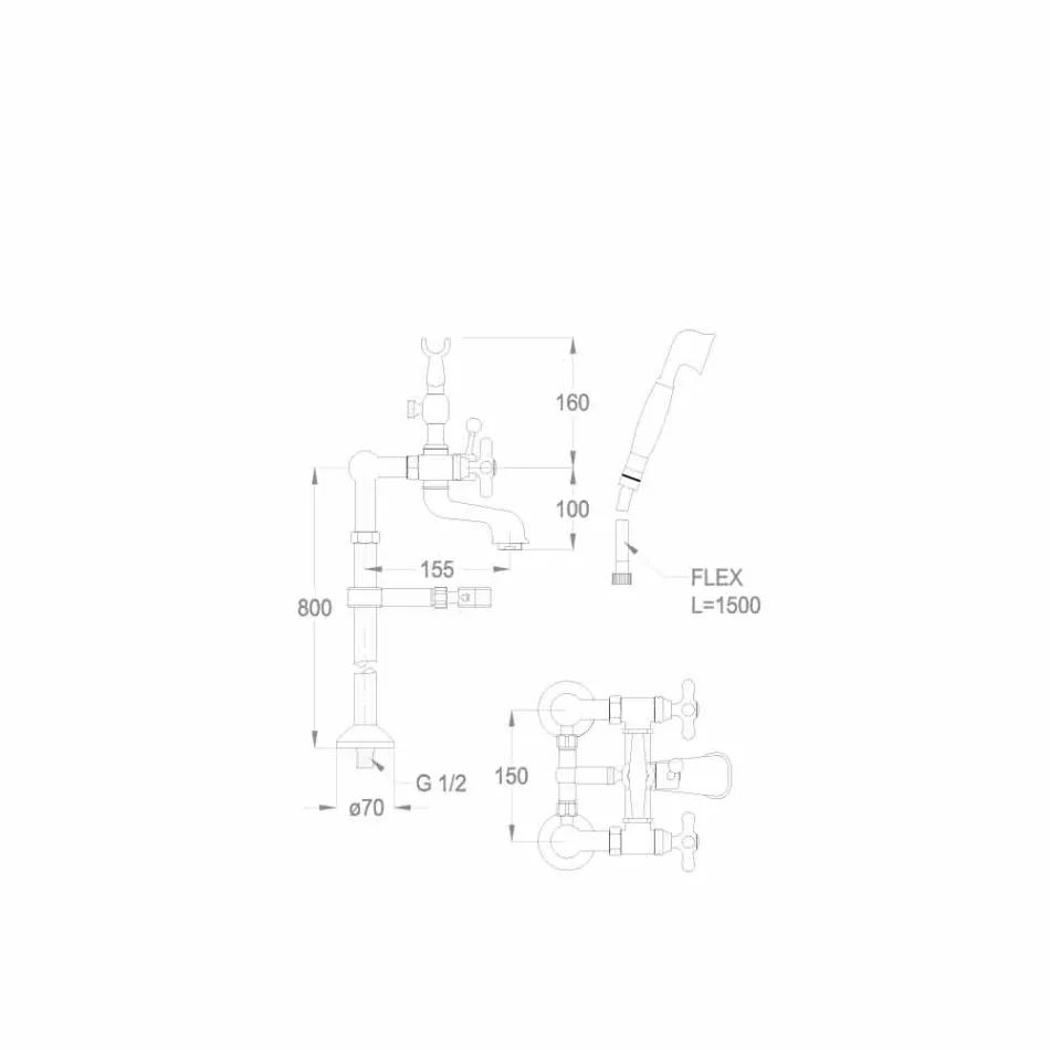 Mixer clasic pentru cadă de podea din alamă Made in Italy - Panico Viadurini