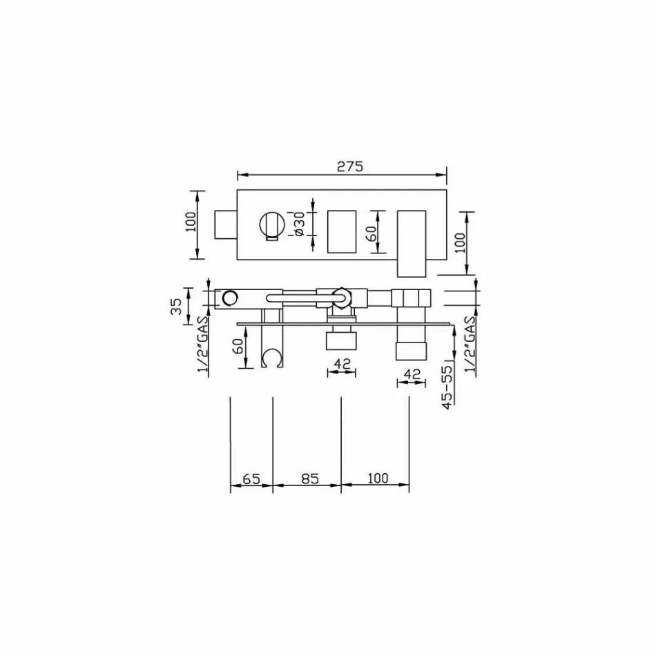 Mixer de duș încorporat cu deviator din alamă Fabricat în Italia - Panela Viadurini