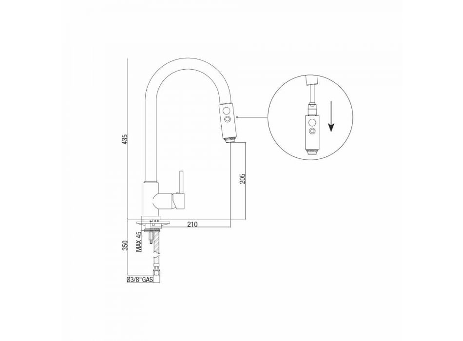 Baterie pentru chiuvetă de bucătărie cu furtun reglabil și duș de mână Fabricat în Italia - Cormo Viadurini