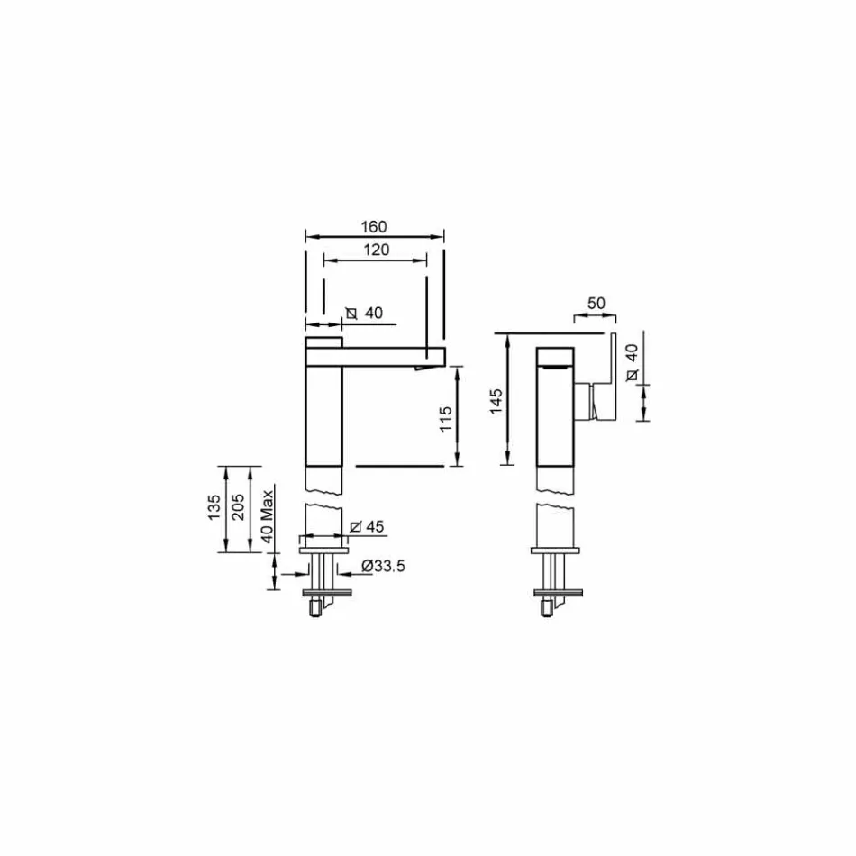 Baterie pentru chiuvetă de baie cu pârghie laterală Made in Italy - Panela Viadurini