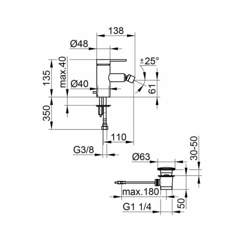 Baterie modernă pentru bideu cu deșeuri pop-up din metal cromat - zanio Viadurini