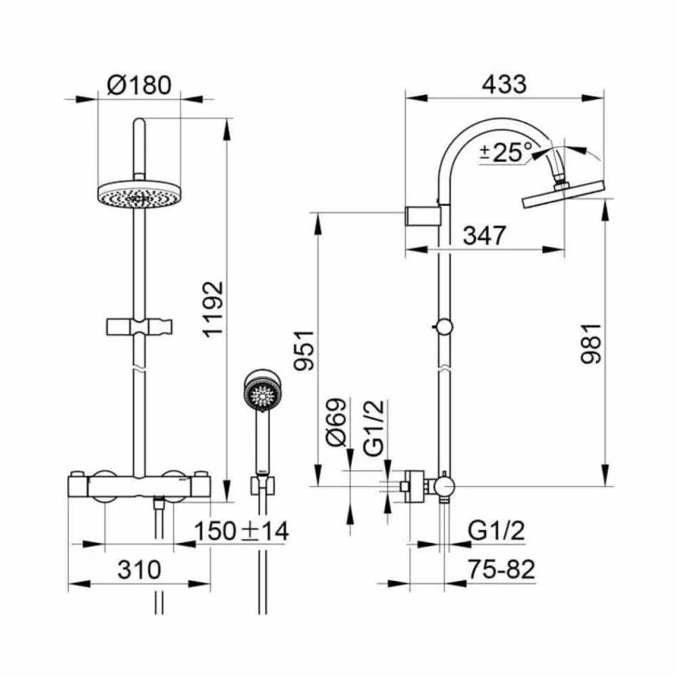 Mixer modern de duș cu cap de duș și duș metalic - Zanio Viadurini