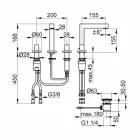 Baterie modernă pentru chiuvetă de baie cu trei găuri din metal cromat - Girino Viadurini
