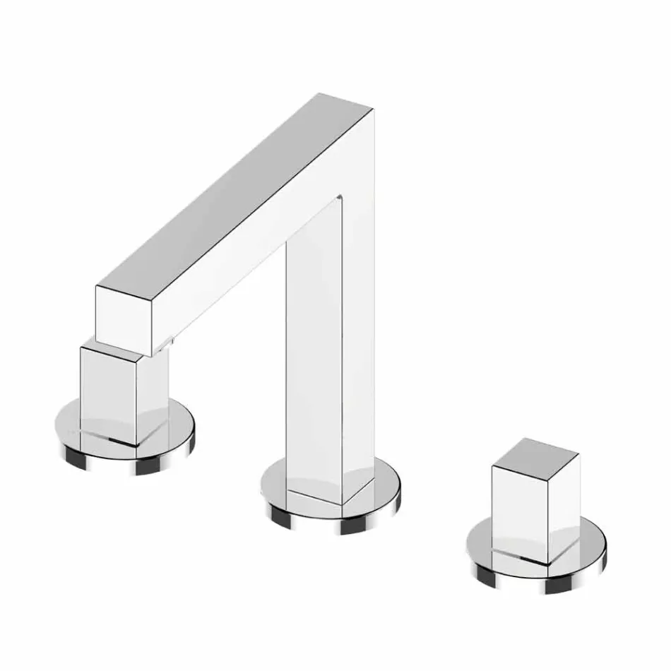 Baterie modernă pentru chiuvetă de baie cu trei găuri din metal cromat - Girino Viadurini