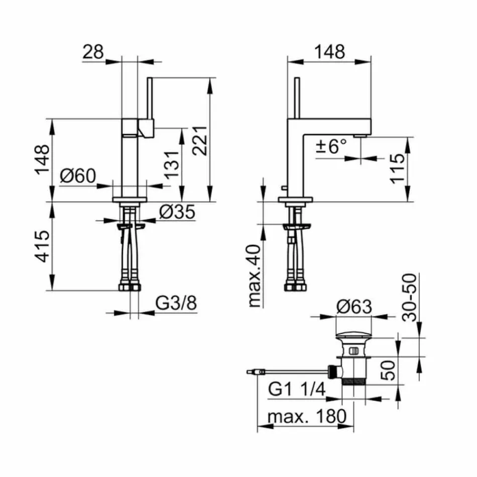 Baterie de lavoar modernă pentru baie din metal finisat crom - Girino Viadurini