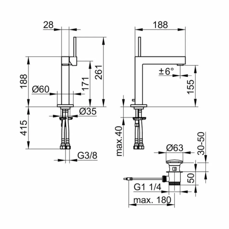 Baterie de lavoar modernă pentru baie din metal finisat crom - Girino Viadurini