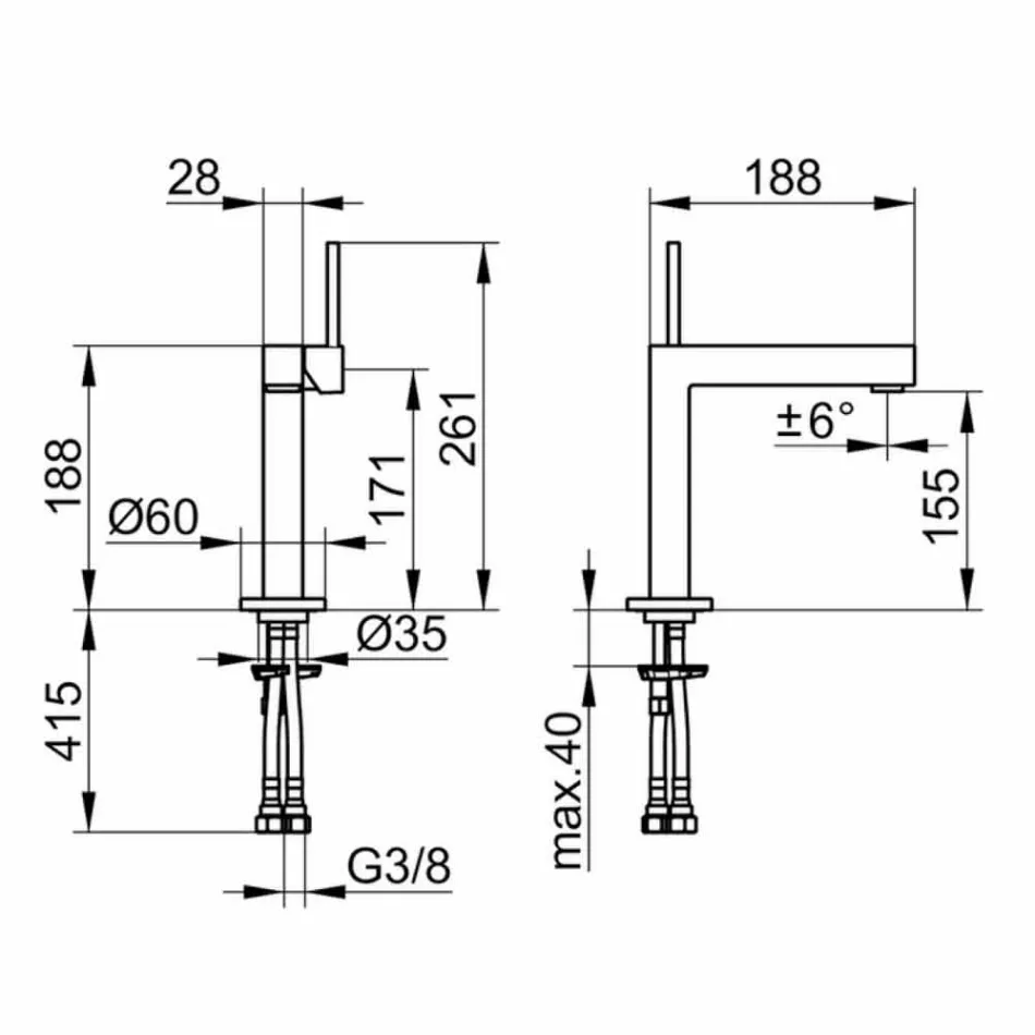 Baterie de lavoar modernă pentru baie din metal finisat crom - Girino Viadurini