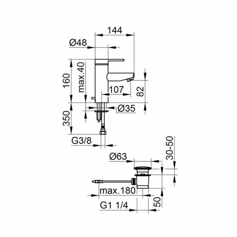 Baterie monocomandă de design modern pentru chiuvetă de baie din metal - Zanio Viadurini