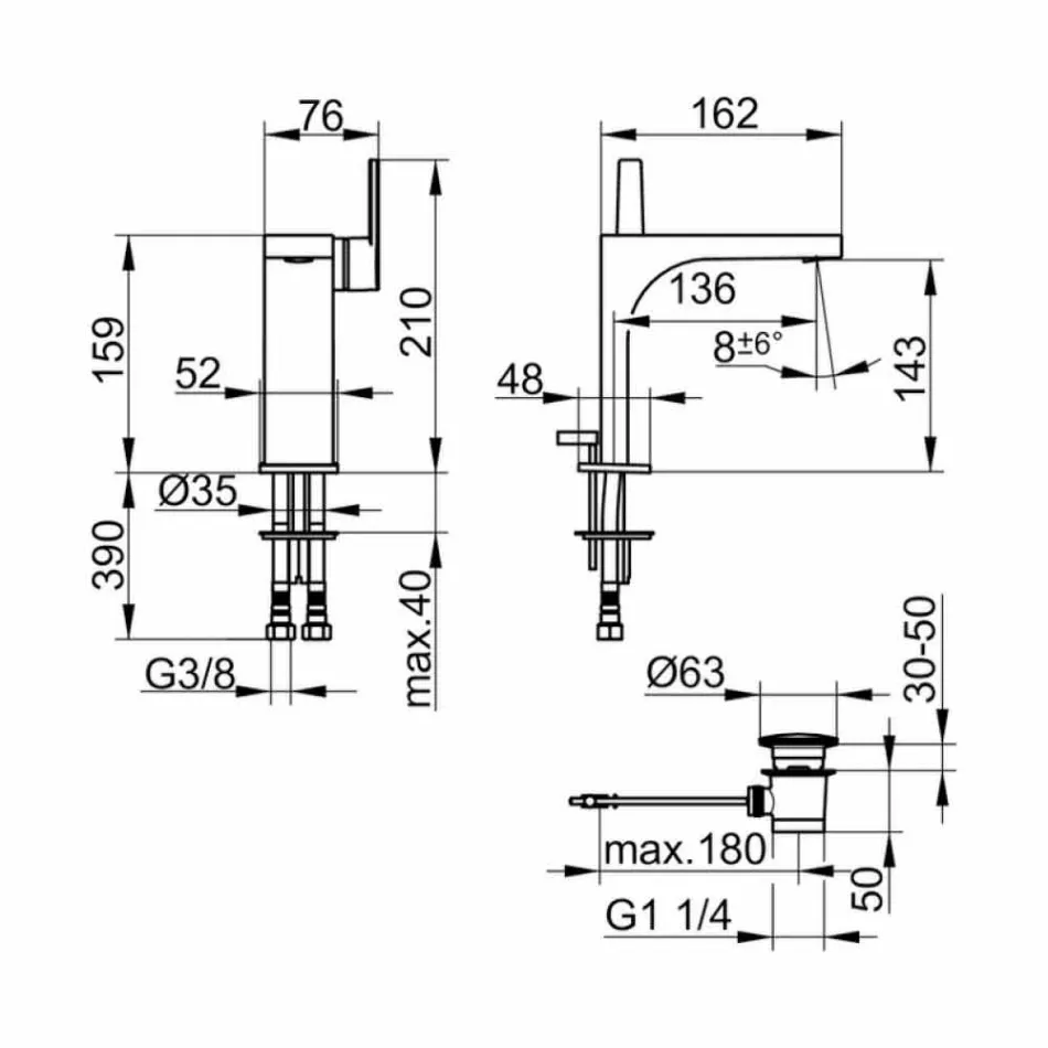 Baterie modernă monocomandă pentru chiuvetă cu canal de scurgere din metal - Etto Viadurini