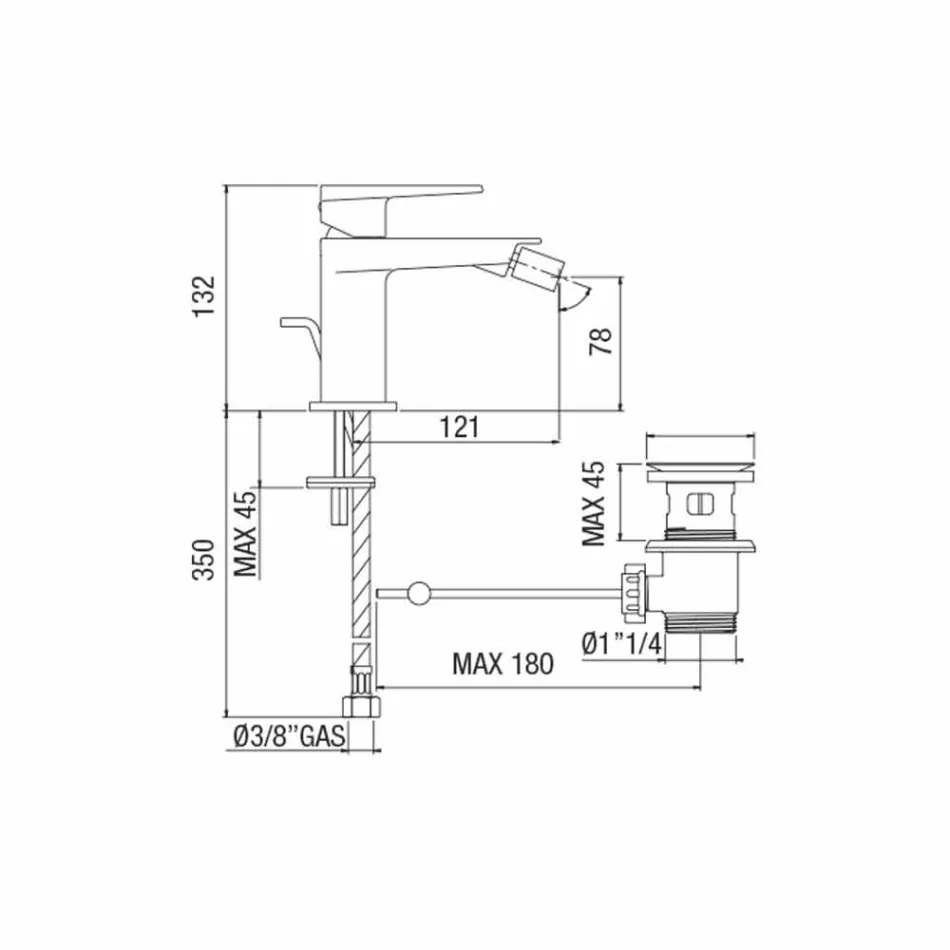 Baterie pentru bidet cu canal de scurgere finisat crom Fabricat în Italia - Galla Viadurini