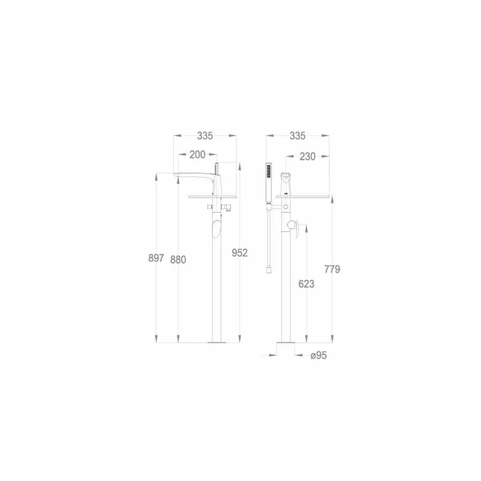 Mixer de punte pentru cadă din alamă de Made Italy Design - Benello Viadurini