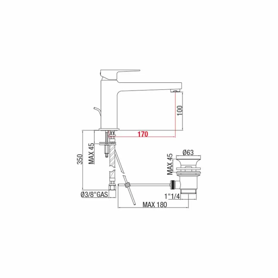 Baterie pentru chiuvetă de baie cu canal de scurgere din alamă Fabricat în Italia - Sindra Viadurini