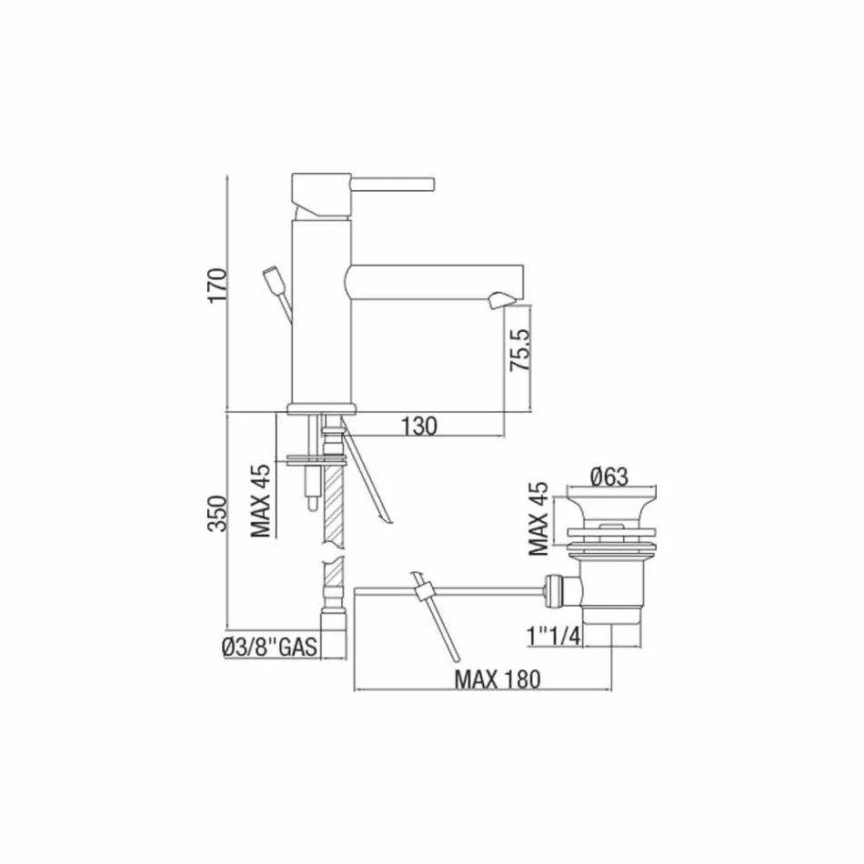 Baterie modernă pentru chiuvetă din alamă cromată, fabricată în Italia - Ermia Viadurini