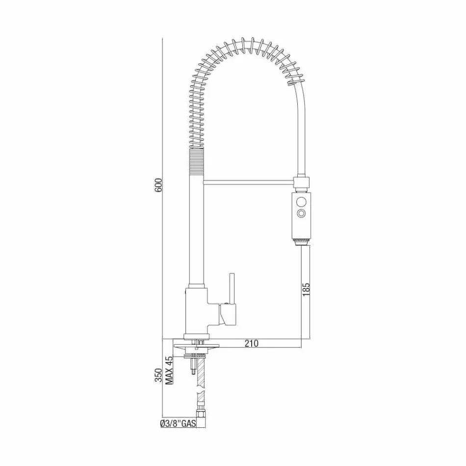 Baterie lavoar de bucătărie din alamă cu duș de mână Fabricat în Italia - Kalimo Viadurini