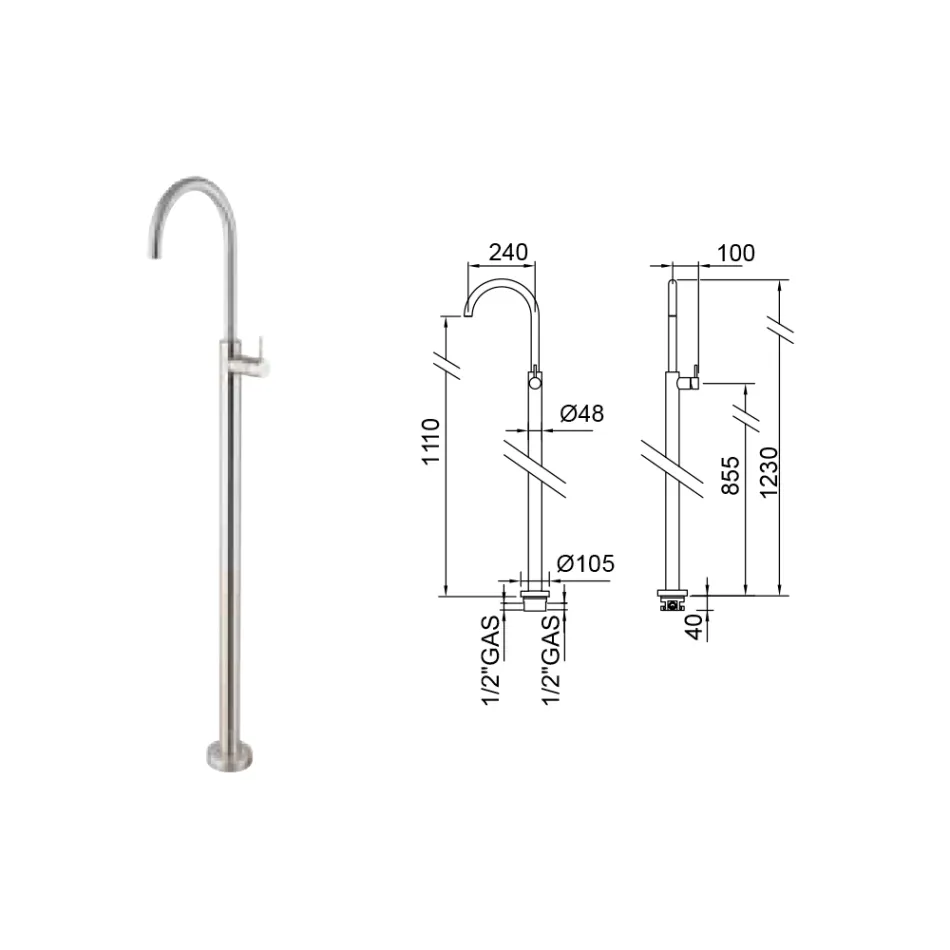 Baterie pentru chiuvetă pe podea din oțel AISI 316L Fabricat în Italia - Artigli Viadurini