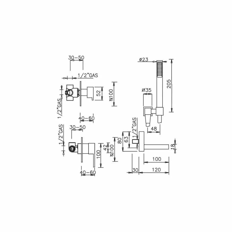 Fabricat în Italia, mixer încorporat pentru cadă - Panela Viadurini