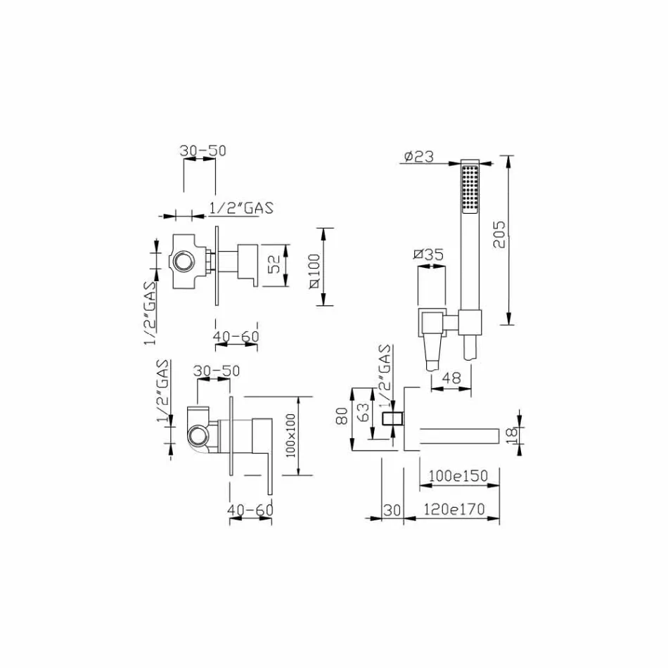 Mixer de baie încorporat cu kit de duș Fabricat în Italia - Bibo Viadurini