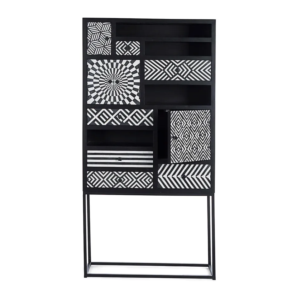 Dulap Mozaic Etnic 4 Uși 6 Sertare din Lemn de Mango - Vanitoso Viadurini