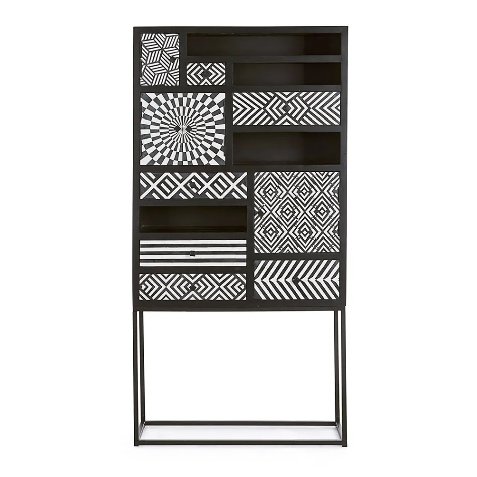 Dulap Mozaic Etnic 4 Uși 6 Sertare din Lemn de Mango - Vanitoso Viadurini