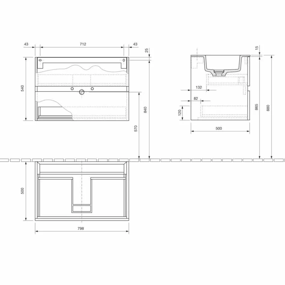 Dulap suspendat pentru baie cu chiuvetă integrată în 3 dimensiuni - Marione Viadurini