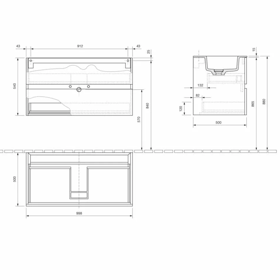 Dulap suspendat pentru baie cu chiuvetă integrată în 3 dimensiuni - Marione Viadurini