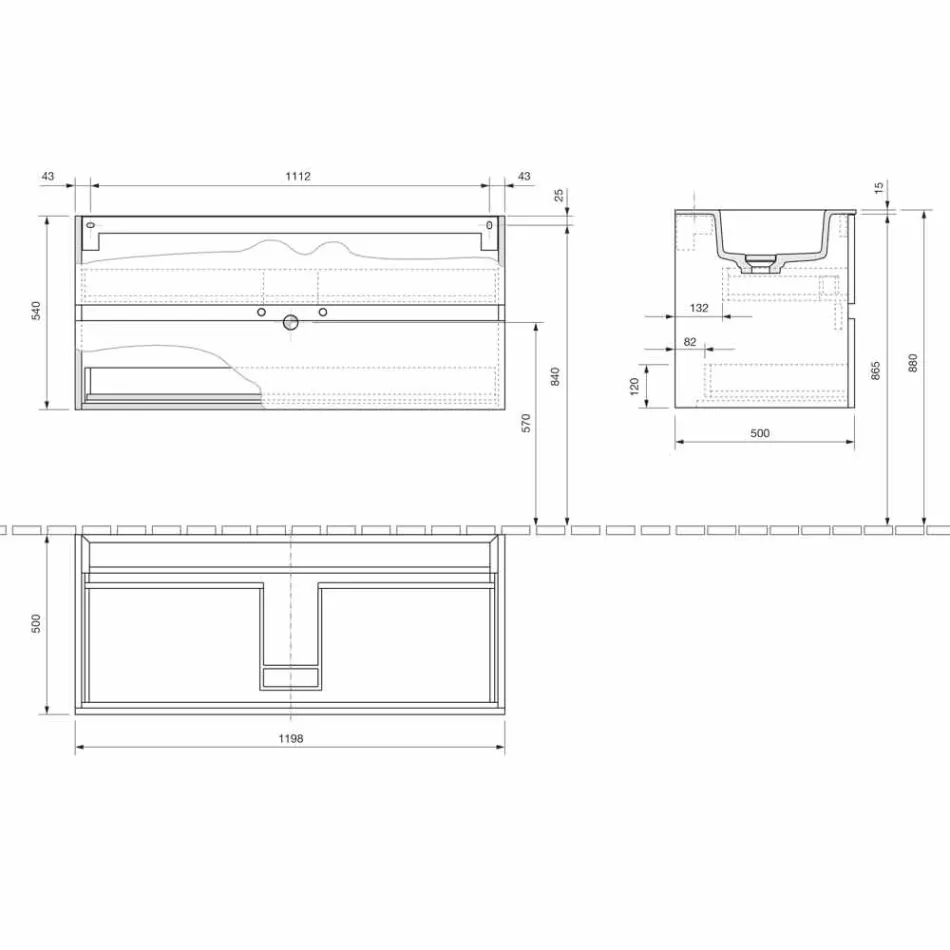Dulap suspendat pentru baie cu chiuvetă integrată în 3 dimensiuni - Marione Viadurini