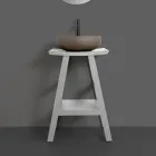 Mobilier de baie cu finisaj din lemn si blat semi-curbat gri - Raomi Viadurini