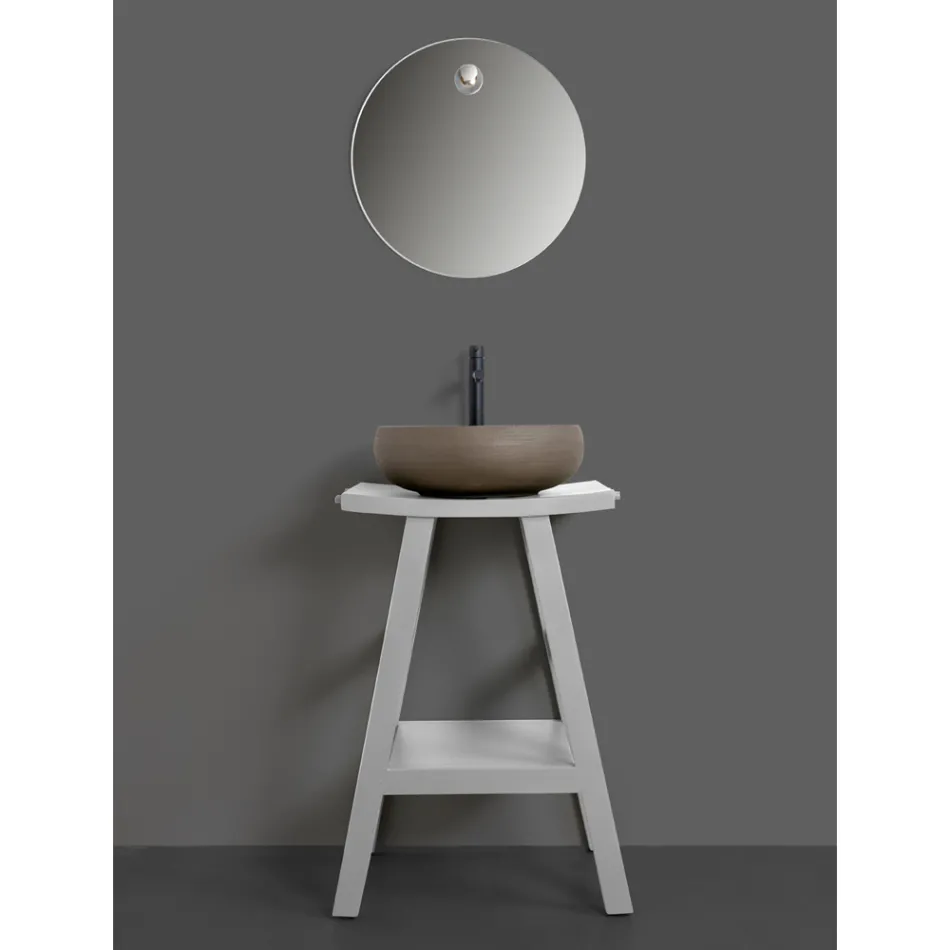 Mobilier de baie cu finisaj din lemn si blat semi-curbat gri - Raomi Viadurini