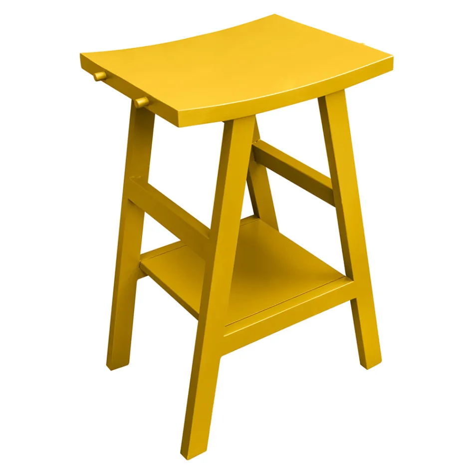 Mobilier de baie din lemn de tec recuperat cu blat semi-curbat galben - Raomi Viadurini