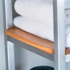 Dulap pentru baie coloană din tec și oțel cu 4 rafturi deschise - Tamburino Viadurini