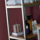 Dulap pentru baie coloană din tec și oțel cu 4 rafturi deschise - Tamburino Viadurini