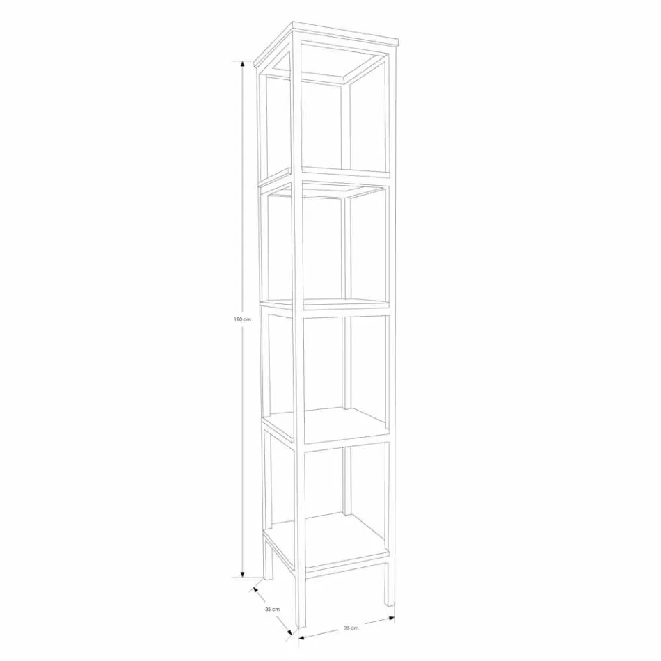 Dulap pentru baie coloană din tec și oțel cu 4 rafturi deschise - Tamburino Viadurini