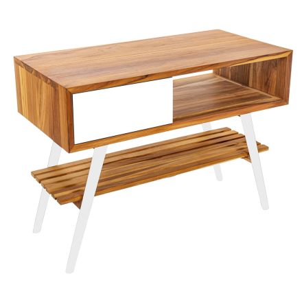 Dulap de baie alb pe podea din lemn de tec natural cu sertare colorate - Benoit Viadurini