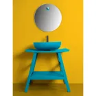 Dulap de baie pe podea din lemn de tec albastru și raft convenabil cu blat semi-curbat - Crina Viadurini