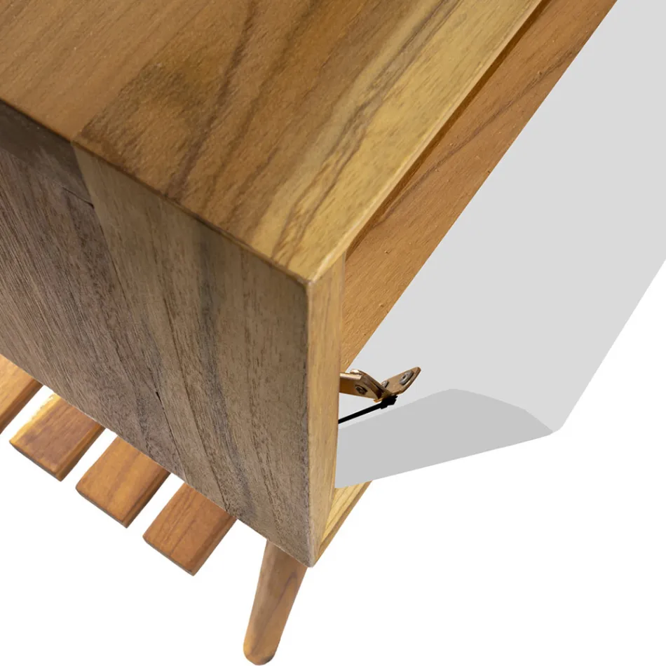 Dulap de baie cu etaj din lemn de tec recuperat și suport alb - Gatien Viadurini