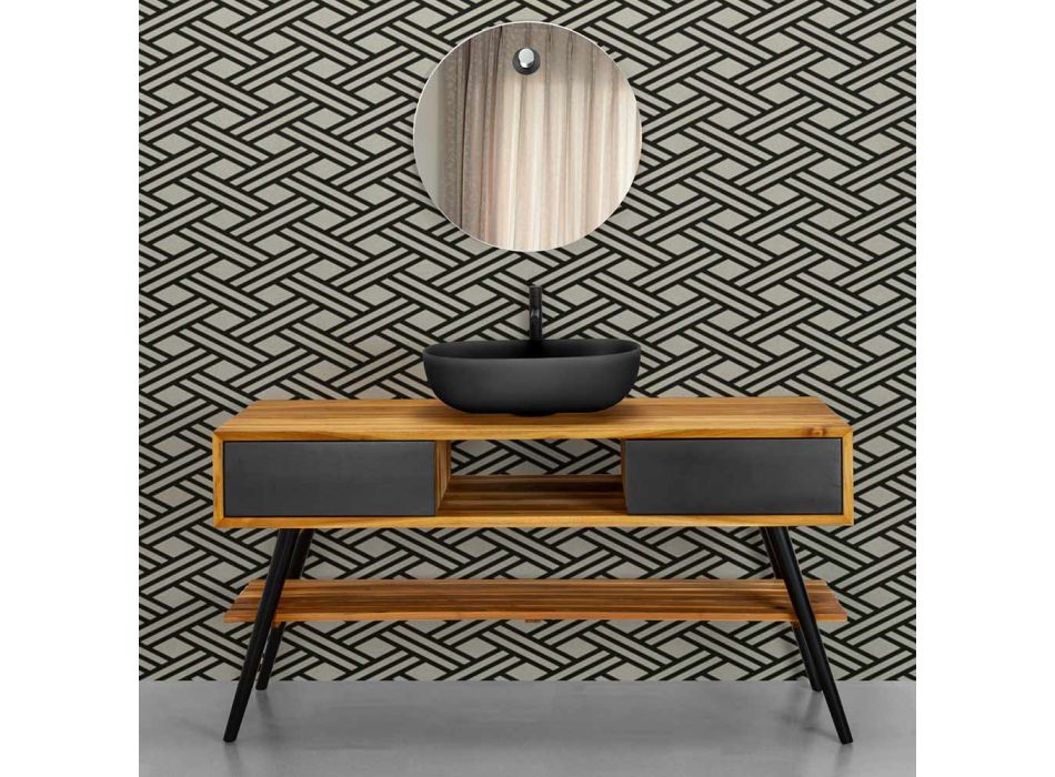 Dulap de baie la sol modern cu sertar de design negru - Hamadou Viadurini