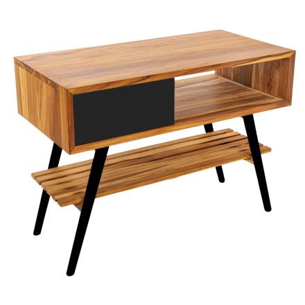 Dulap de baie modern negru din lemn de tec natural cu sertare - Benoit Viadurini