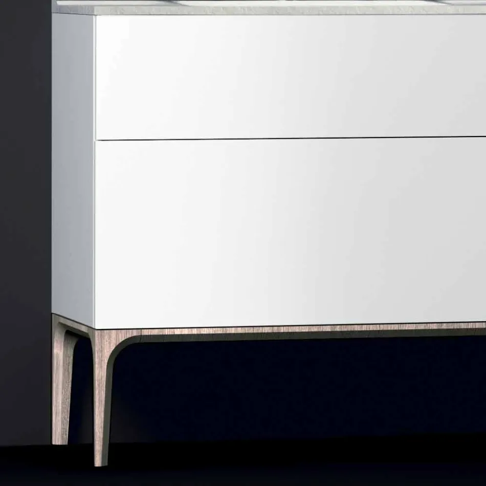 Dulap de baie cu chiuveta modernă integrată Ambră, rășină și lemn lăcuit Viadurini