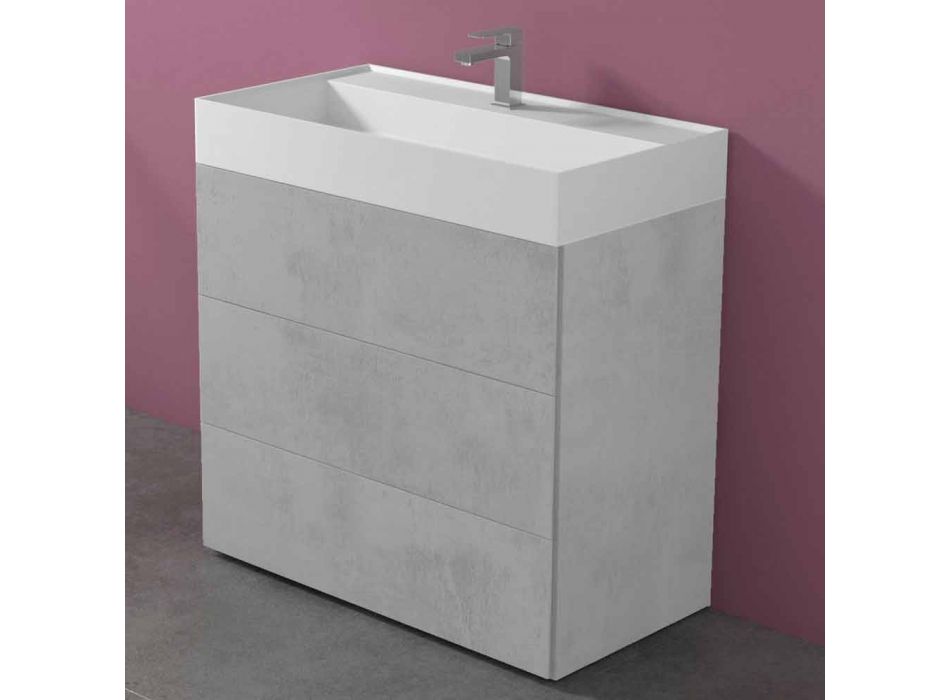 Dulap de baie cu pardoseală de design modern, laminat, cu chiuvetă din rășină - Pompei Viadurini
