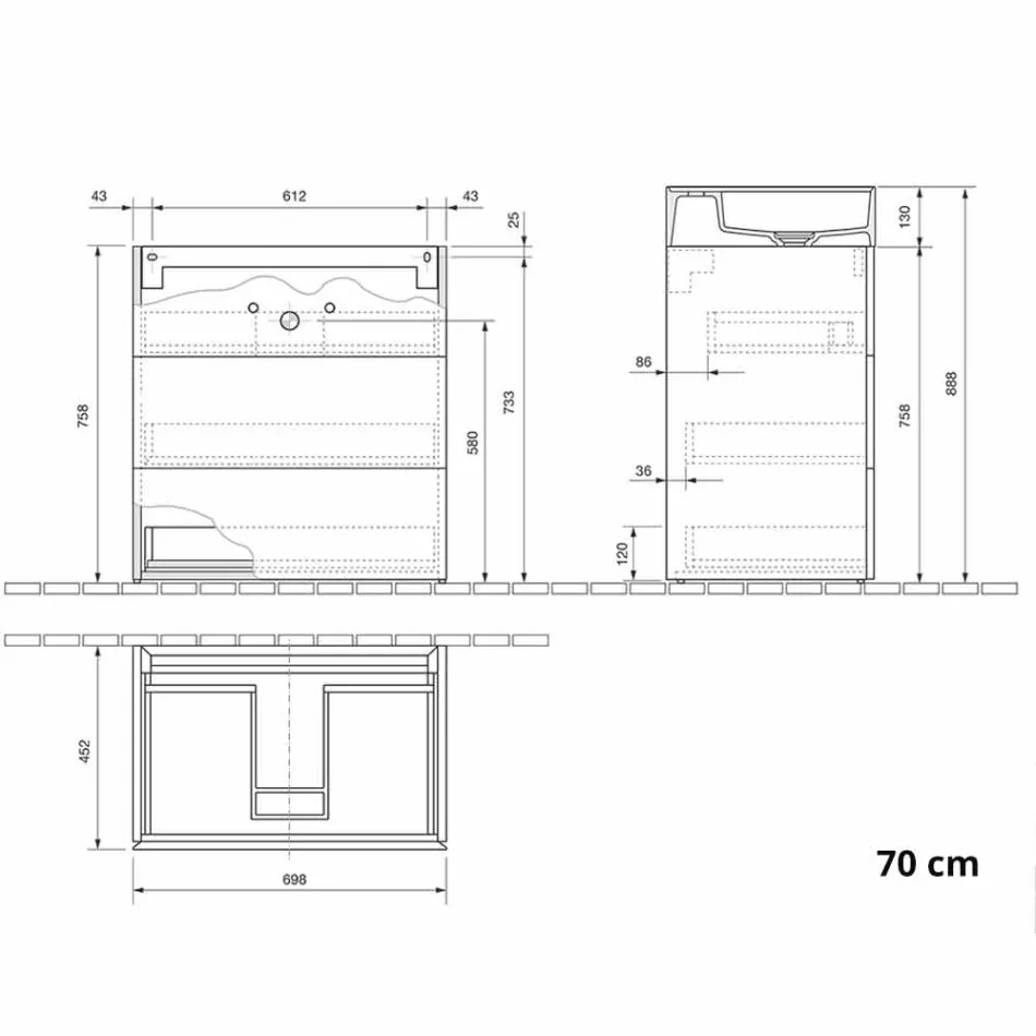 Dulap de baie cu pardoseală de design modern, laminat, cu chiuvetă din rășină - Pompei Viadurini