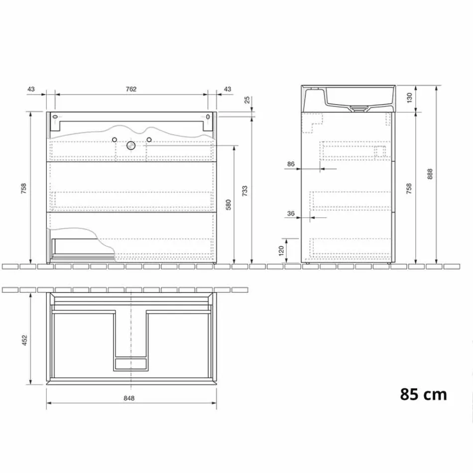 Dulap de baie cu pardoseală de design modern, laminat, cu chiuvetă din rășină - Pompei Viadurini