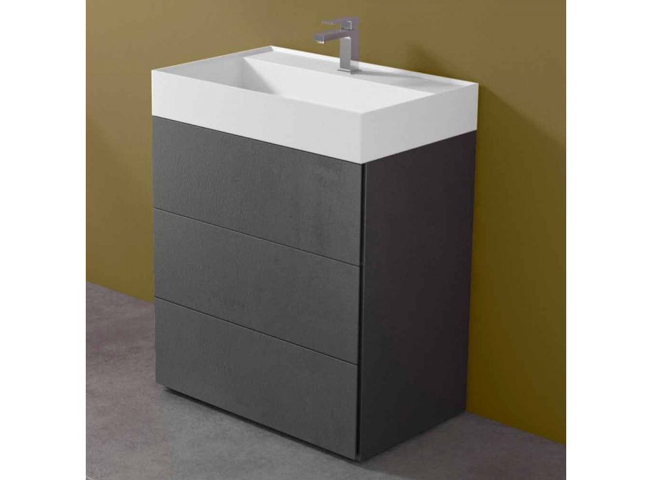 Dulap de baie cu pardoseală de design modern, laminat, cu chiuvetă din rășină - Pompei Viadurini