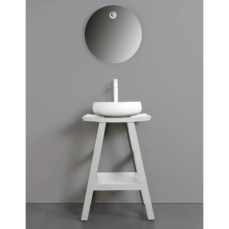 Dulap de baie de design din tec natural cu blat alb mat și suport - Raomi Viadurini