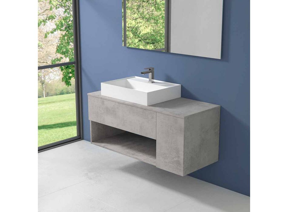 Dulap de baie cu design suspendat, cu chiuvetă de blat stil modern - Pistillo Viadurini