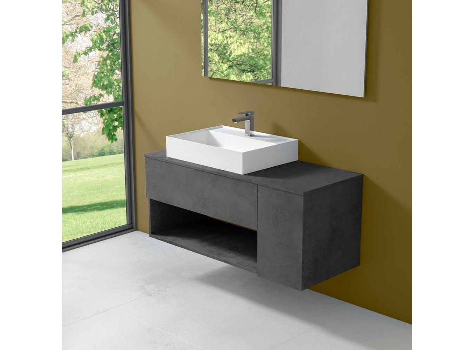 Dulap de baie cu design suspendat, cu chiuvetă de blat stil modern - Pistillo Viadurini