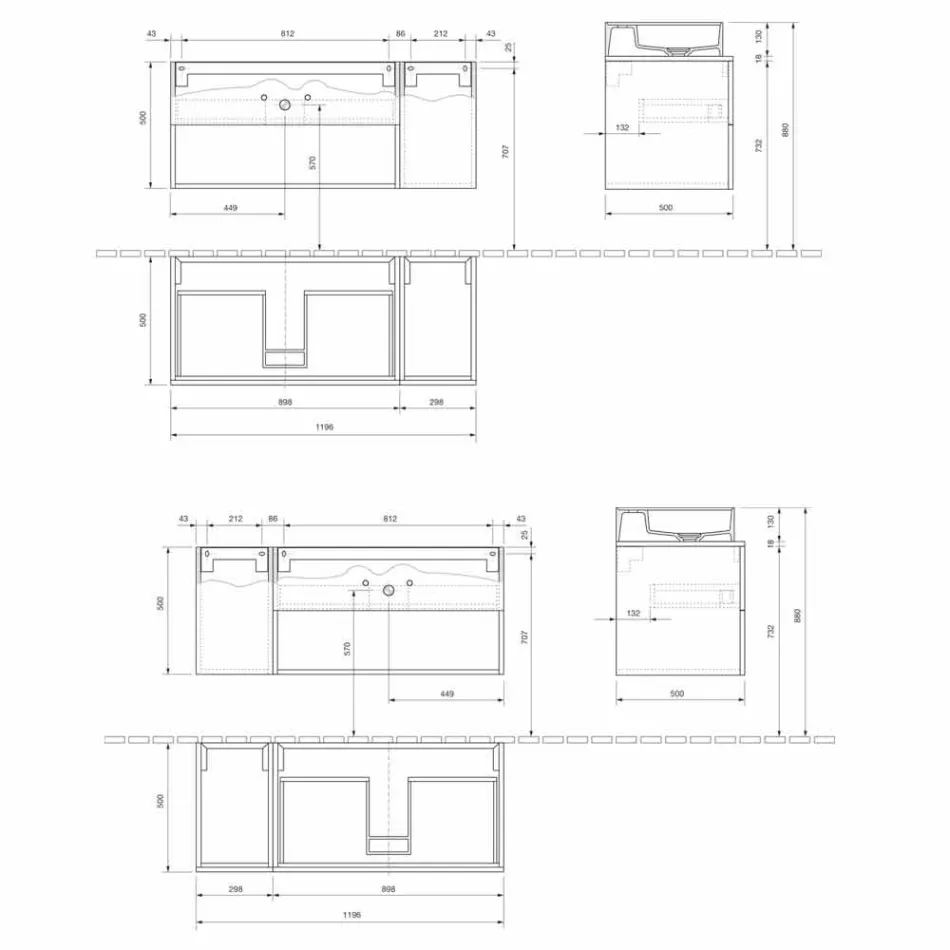 Dulap de baie cu design suspendat, cu chiuvetă de blat stil modern - Pistillo Viadurini