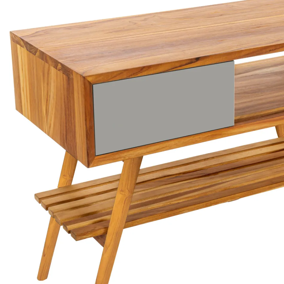 Dulap de baie din lemn de tec gri recuperat cu sertar gri - Benoit Viadurini